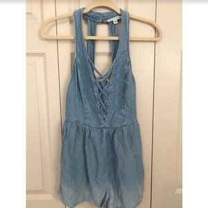 American Eagle Denim Lace Up Romper